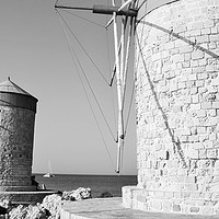 Buy canvas prints of Rhodes Harbor Windmills  by M. J. Photography