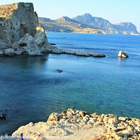 Buy canvas prints of Grand blue beach in Stegna on Rhodes island in Gre by M. J. Photography