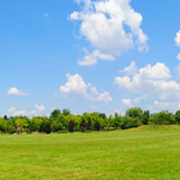 Buy canvas prints of panorama of green lawn field and trees. by Florin Brezeanu