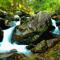 Buy canvas prints of Small waterfall stream in the forest by Wdnet Studio
