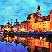 Buy canvas prints of Night view of Gdansk harbor and Motlawa River by Wdnet Studio