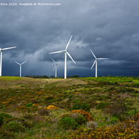 Buy canvas prints of Windmills against dramatic sky. by Boris Zhitkov