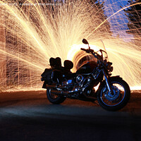 Buy canvas prints of Sports Bike with Sparks Behind by Peter Barrett