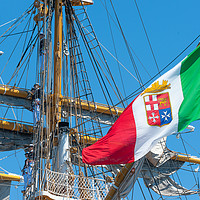 Buy canvas prints of Italian Navy flag waving on the tall ship  by Flavio Massari