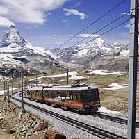 Buy canvas prints of The Gornergrat railway above Zermatt Switzerland by Ashley Cooper