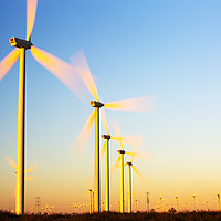 Buy canvas prints of Wind turbine dawn. by Ashley Cooper