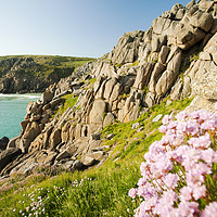 Buy canvas prints of Porthcurno cliff. by Ashley Cooper