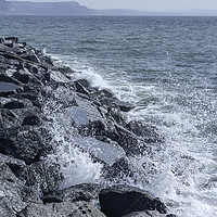 Buy canvas prints of Lyme Regis breakwater rocks by Peter Smith