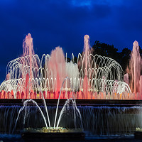 Buy canvas prints of Colorful red and white fountain by Jelena Maksimova