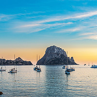 Buy canvas prints of Es Vedra Magic Rock and boats Ibiza Island by Cristian Matei