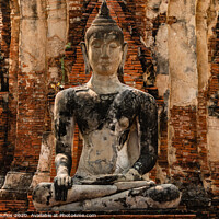 Buy canvas prints of Close-up of a buddha in ruined temple Ayutthaya Thailand by Mario Koufios