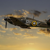 Buy canvas prints of RAF Hurricane Sunset Departure, Duxford. by Ben Dale