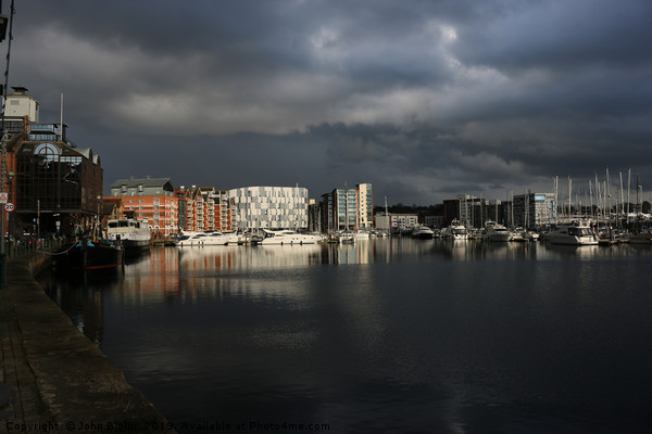 Ipswich waterfront marina with storm clouds Picture Board by John Biglin