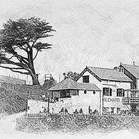 Buy canvas prints of The Pilchard Inn at Burgh Island in sketch format by John Chapman