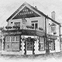 Buy canvas prints of The Chequers, Hornchurch in sketch format by John Chapman