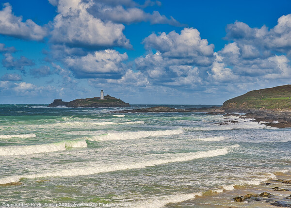 Godrevy Lighthouse from Hayle beach Picture Board by Kevin Smith