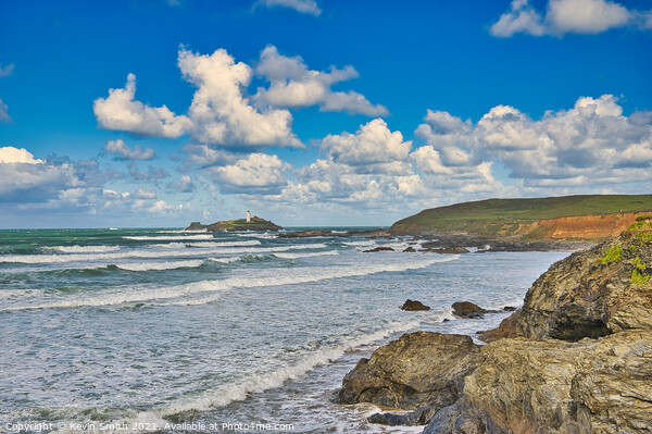 Godrevy Lighthouse from Hayle Beach Picture Board by Kevin Smith