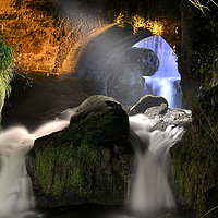 Buy canvas prints of Rouken Glen Waterfall At Night by Ronnie Reffin