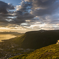 Buy canvas prints of Mountainside above Tromso, Norway midnight sun by David Moore