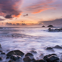 Buy canvas prints of Porth Nanven sunset in Cornwall by David Moore