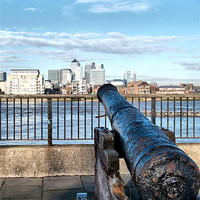 Buy canvas prints of Aiming at Canary Wharf by Karen Martin