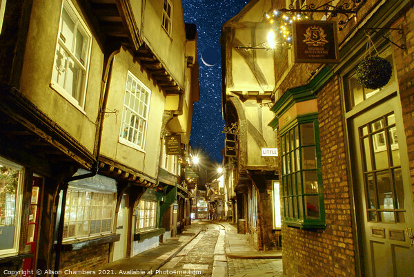 Starry Night in York Shambles Picture Board by Alison Chambers