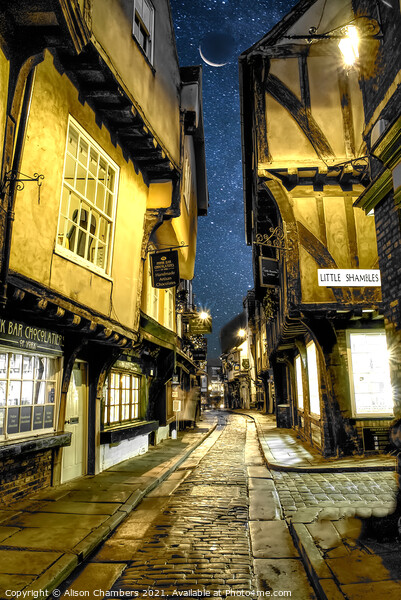 Starry Night in York Shambles Portrait Picture Board by Alison Chambers