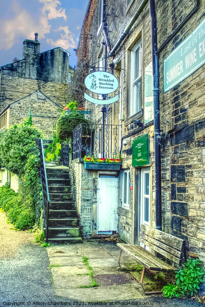 The Wrinkled Stocking Tearoom Holmfirth Picture Board by Alison Chambers
