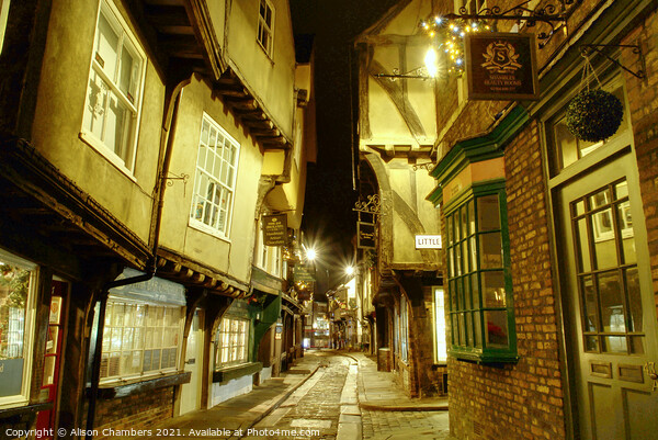 York Shambles by Night Picture Board by Alison Chambers