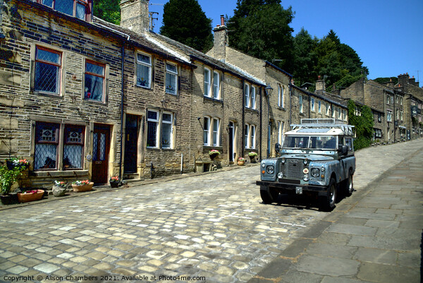 Haworth Main Street Landrover Picture Board by Alison Chambers