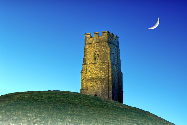Crescent Moon Glastonbury Tor Picture Board by Alison Chambers