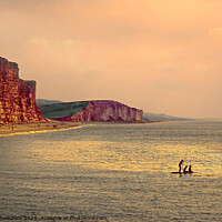 Buy canvas prints of Sunset Paddle Boarders At West Bay  by Alison Chambers