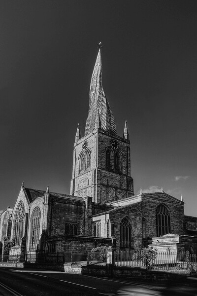 Chesterfield Parish Church in Black and White Picture Board by Alison Chambers