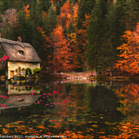 Buy canvas prints of Cottage At Autumn Glory Lake by Alison Chambers