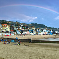 Buy canvas prints of Lyme Regis Rainbow Panorama  by Alison Chambers