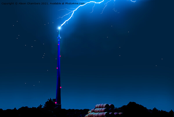 Emley Moor Mast Lightning Strike Picture Board by Alison Chambers