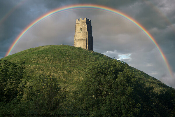 Glastonbury Tor Rainbow Picture Board by Alison Chambers