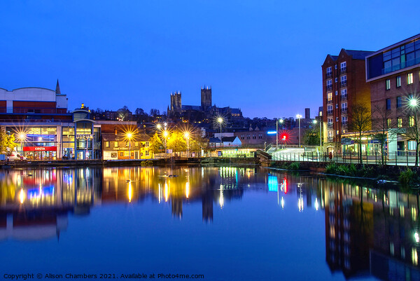 Lincoln Brayford Waterfront At Night Picture Board by Alison Chambers
