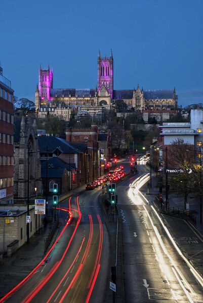 Lincoln Cathedral Light Trails Picture Board by Alison Chambers