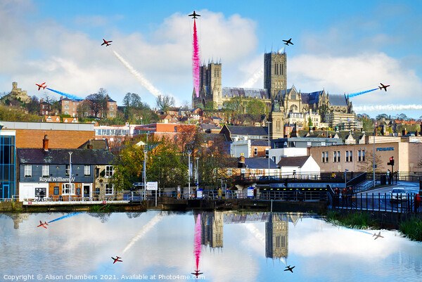 Lincoln Cathedral Red Arrows Picture Board by Alison Chambers