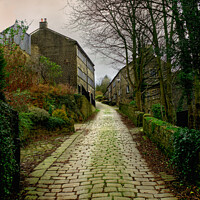 Buy canvas prints of Golcar Cottages and Cobbles by Alison Chambers