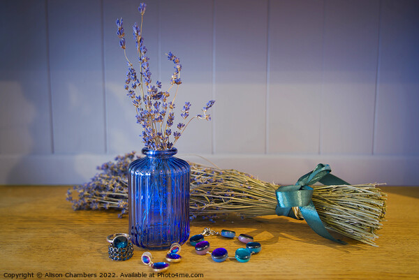 Lavender Blue Still Life Picture Board by Alison Chambers