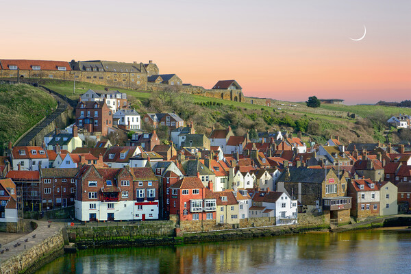 Moonrise Over Whitby Harbour  Picture Board by Alison Chambers