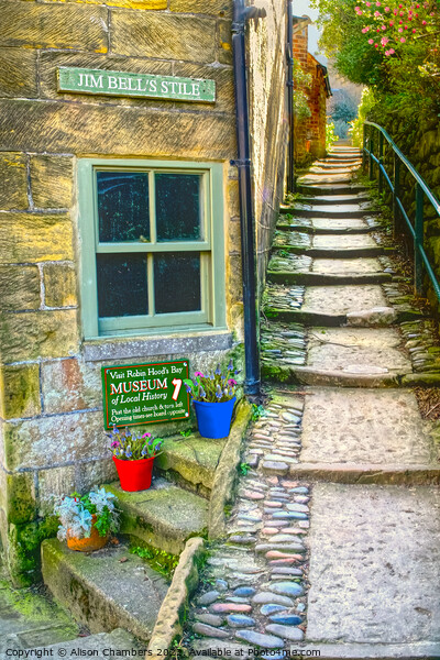 Jim Bells Stile, Robin Hoods Bay Picture Board by Alison Chambers