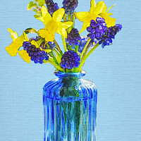 Buy canvas prints of Spring Flowers In A Blue Glass Bottle  by Alison Chambers