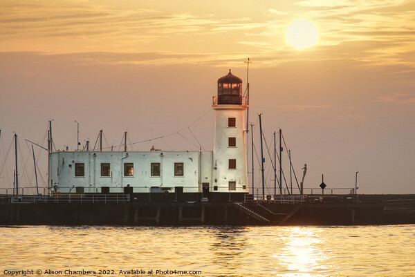 Scarborough Lighthouse Sunrise , North Yorkshire C Picture Board by Alison Chambers
