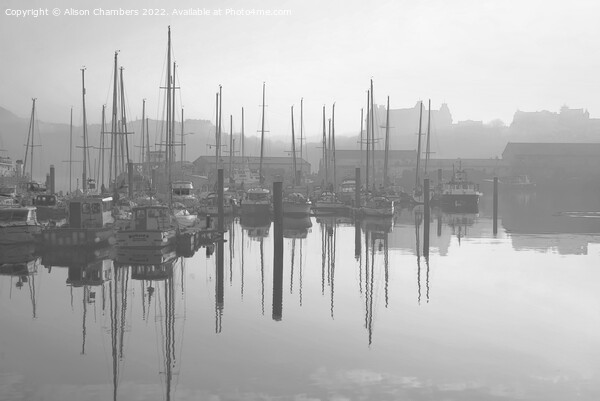 Scarborough Harbour Sunset Monochrome , North York Picture Board by Alison Chambers