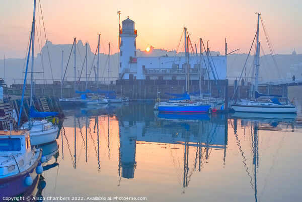 Scarborough Harbour Sunset  Picture Board by Alison Chambers