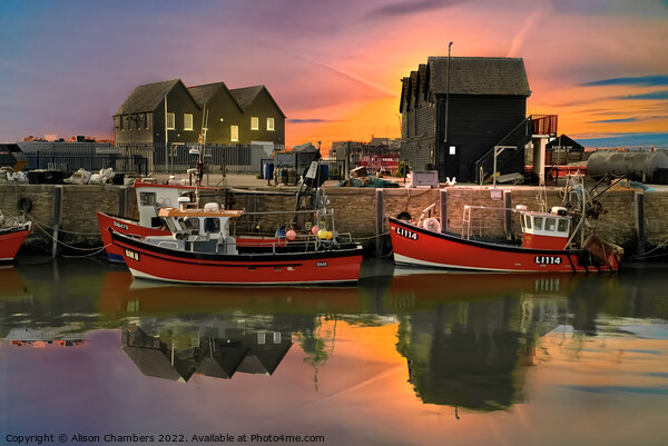 Whitstable Harbour Sunset Glow Picture Board by Alison Chambers