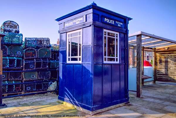 Scarborough Police Telephone Box, Landscape Picture Board by Alison Chambers